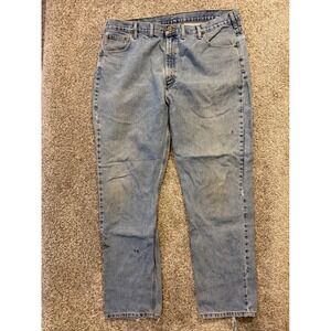 Carhartt Traditional Fit Jeans Mens 44x34 Light Wash Denim Distressed Workwear *